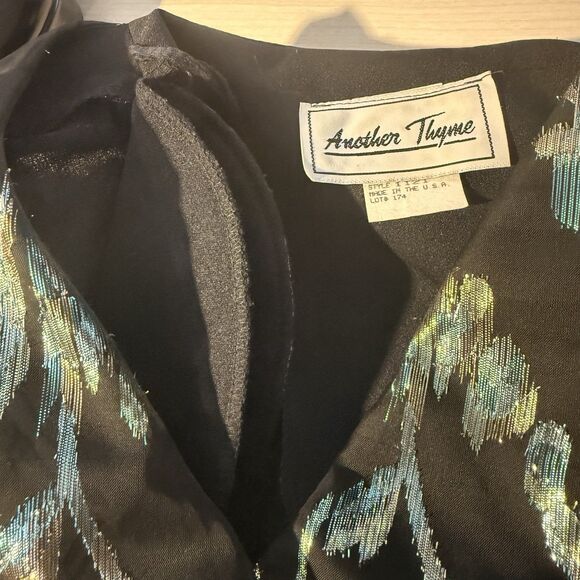 VTG Another Thyme Black LS Blouse Metallic Floral Fairy Gothic USA Art To Wear - Picture 8 of 11